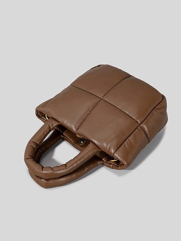 Women's Winter Solid Color Padded Down Puffer PU Leather Tote Bag
