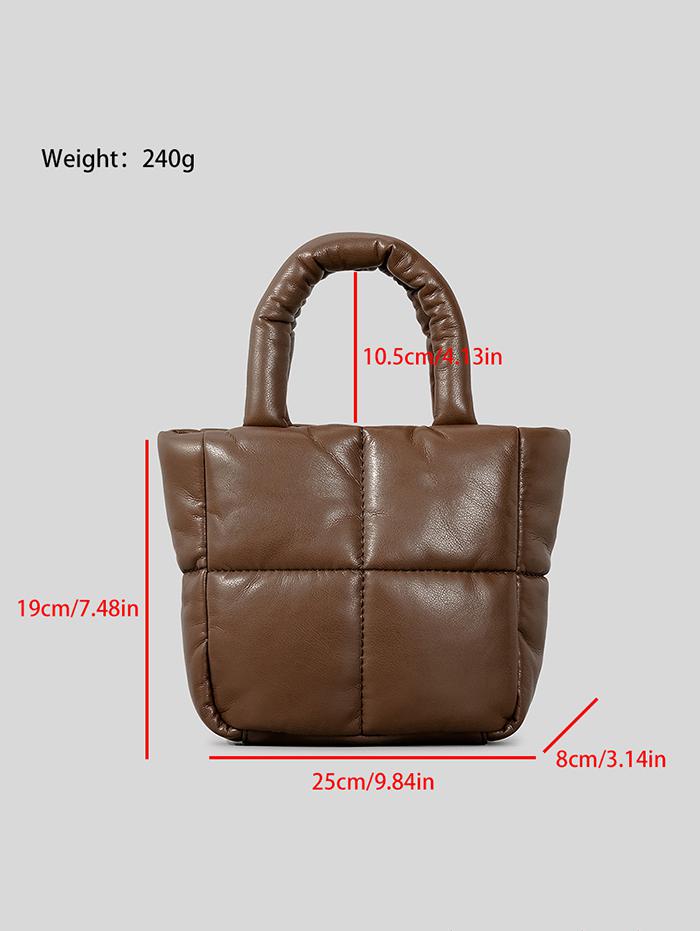 Women's Winter Solid Color Padded Down Puffer PU Leather Tote Bag