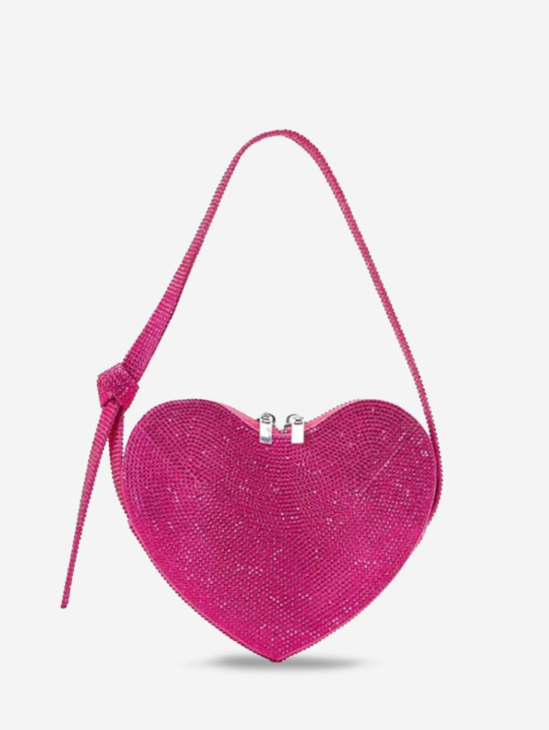 Women's Sweet Valentine's Day Shine Sparkly Rhinestones Decor Knot Design Heart Shape Mini Party Prom Evening Shoulder Bag