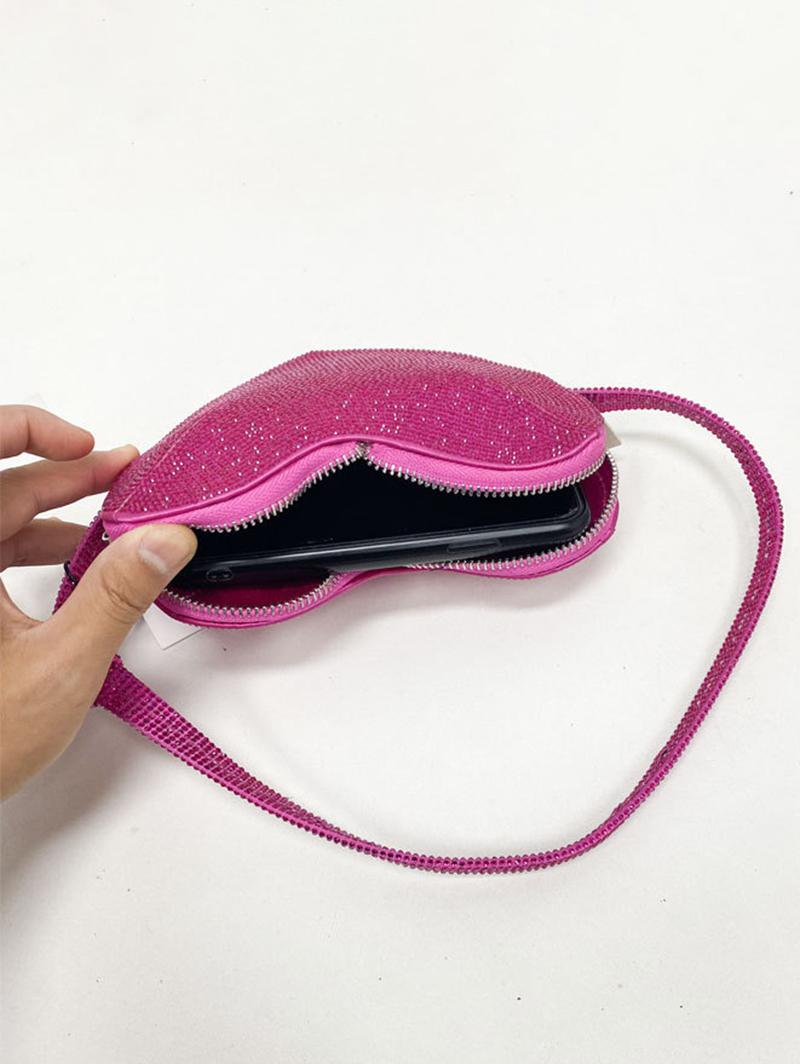 Women's Sweet Valentine's Day Shine Sparkly Rhinestones Decor Knot Design Heart Shape Mini Party Prom Evening Shoulder Bag