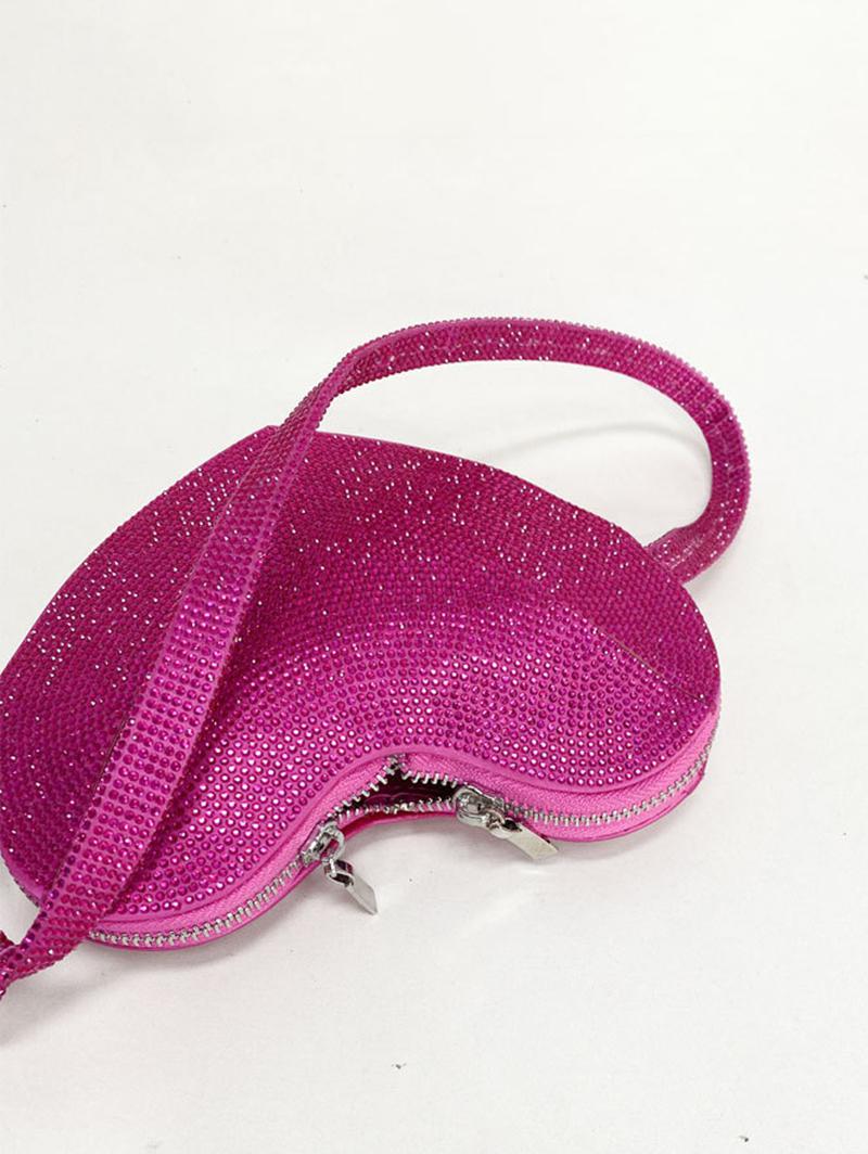 Women's Sweet Valentine's Day Shine Sparkly Rhinestones Decor Knot Design Heart Shape Mini Party Prom Evening Shoulder Bag