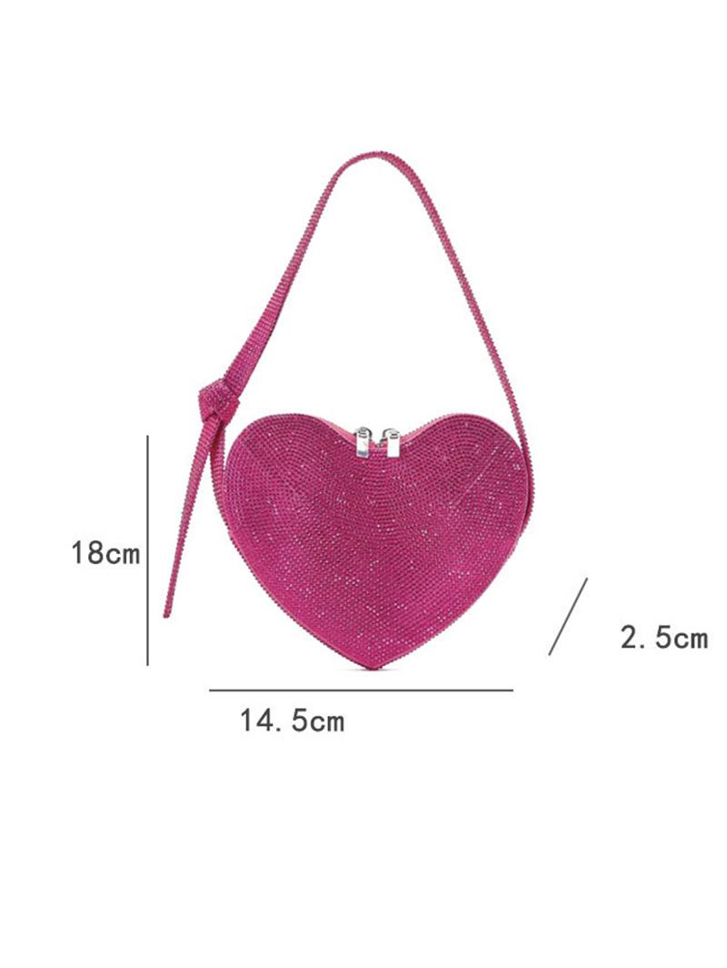 Women's Sweet Valentine's Day Shine Sparkly Rhinestones Decor Knot Design Heart Shape Mini Party Prom Evening Shoulder Bag
