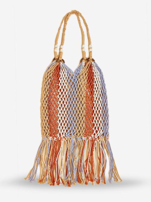 Ethnic Style Hollow Out Braided Tassel Design Beach Tote Bag