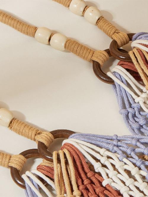 Ethnic Style Hollow Out Braided Tassel Design Beach Tote Bag
