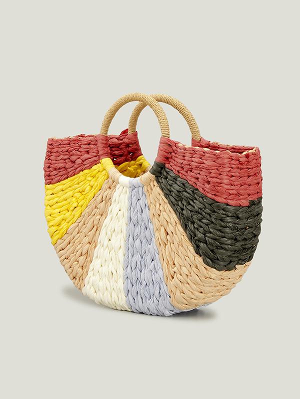 Colorblock Straw Braided Beach Boho Tote Bag