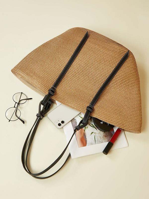 Vacation Beach Large Capacity Straw Raffia Shoulder Tote Bag