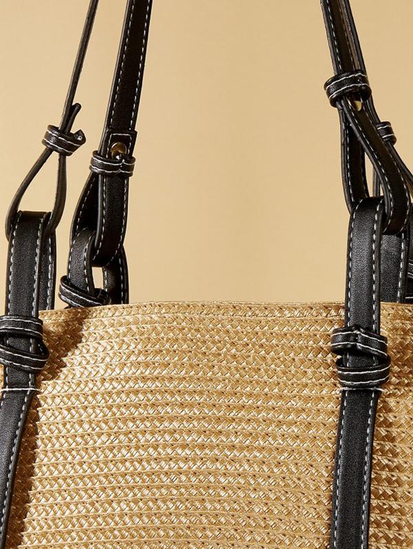Vacation Beach Large Capacity Straw Raffia Shoulder Tote Bag