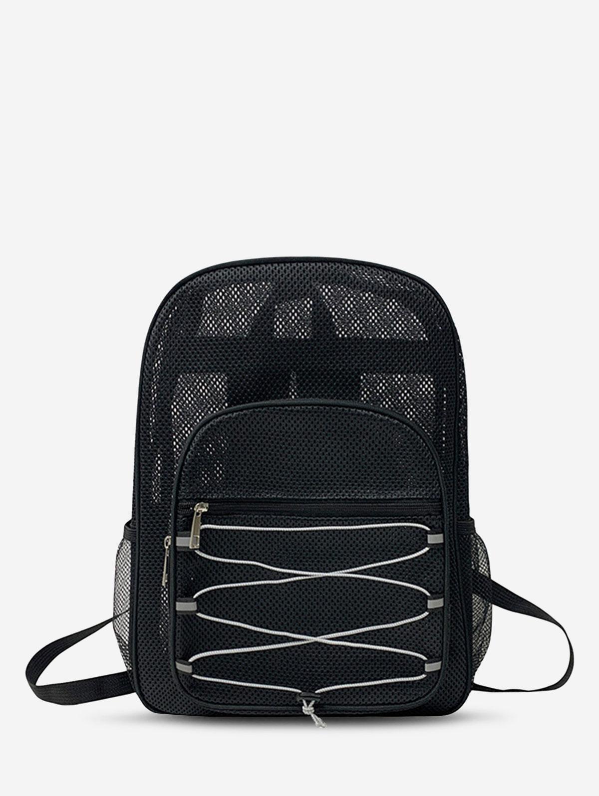 Fashion Solid Color Gym Sports Workout Beach Swimming Large Capacity Semi-sheer Fishnet Backpack for Women and Men
