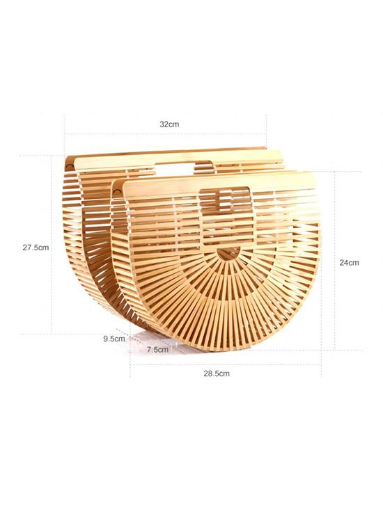 Women's Beach Summer Vacation Handmade Top Handle Bamboo Woven Semicircle Shaped Handbag Clutches Tote Bag