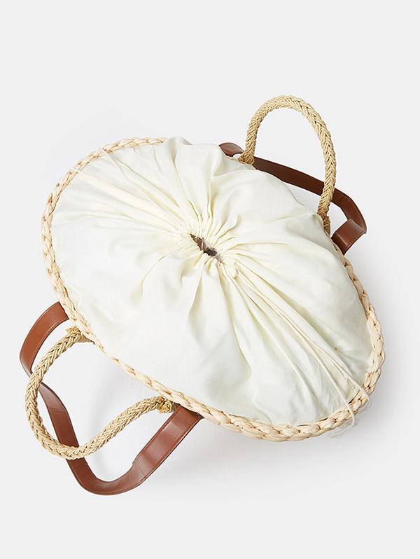 Women's Handmade Braided Cactus Embroidered Drawstring Raffia Straw Beach Shoulder Bag