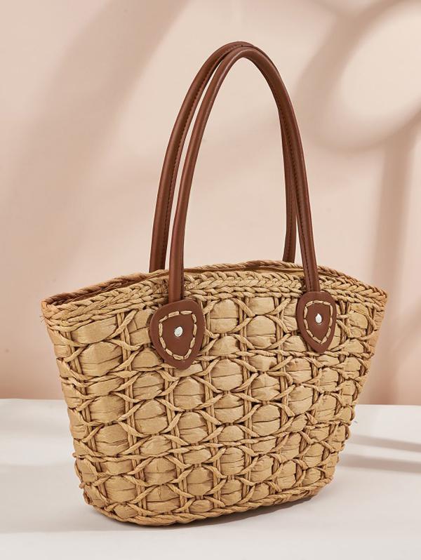 Large Capacity Beach Vacation Straw Raffia Tote Bag