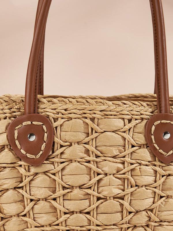 Large Capacity Beach Vacation Straw Raffia Tote Bag