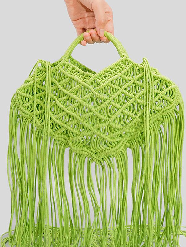Hollow Out Handmade Braided Tassel Design Beach Tote Bag