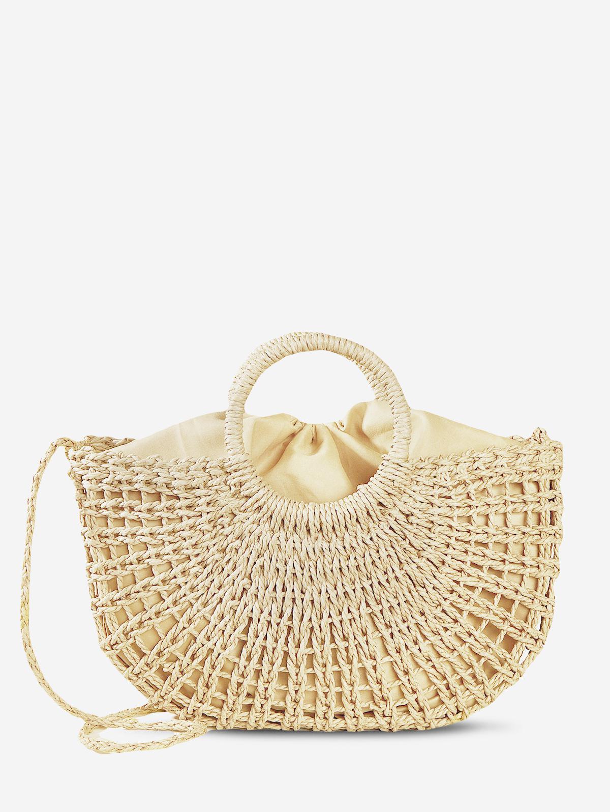 Women's Summer Vacation Bright Color Beach Half Moon Shape Raffia Crossbody Shoulder Straw Bag