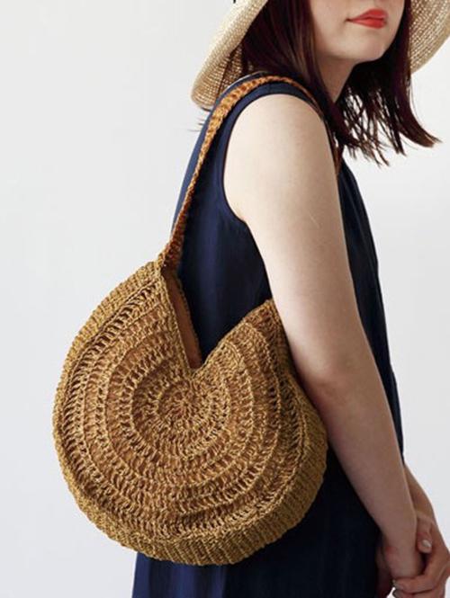 Minimalist Large Capacity Straw Raffia Beach Vacation Tote Bag