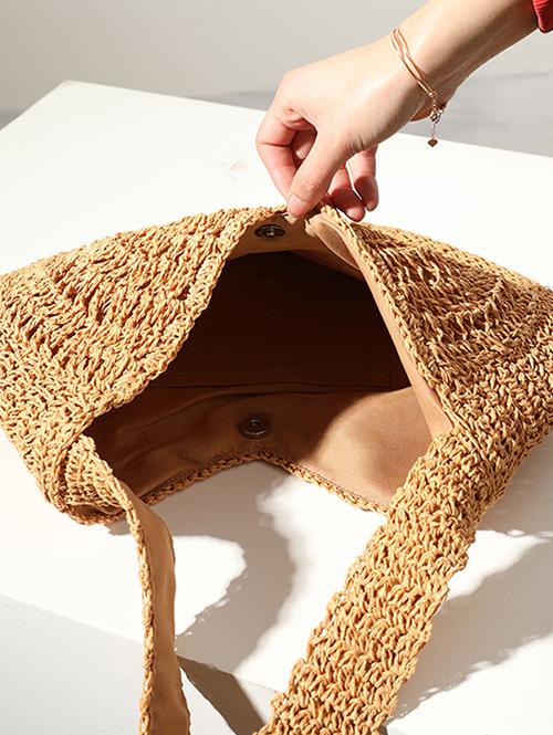 Minimalist Large Capacity Straw Raffia Beach Vacation Tote Bag