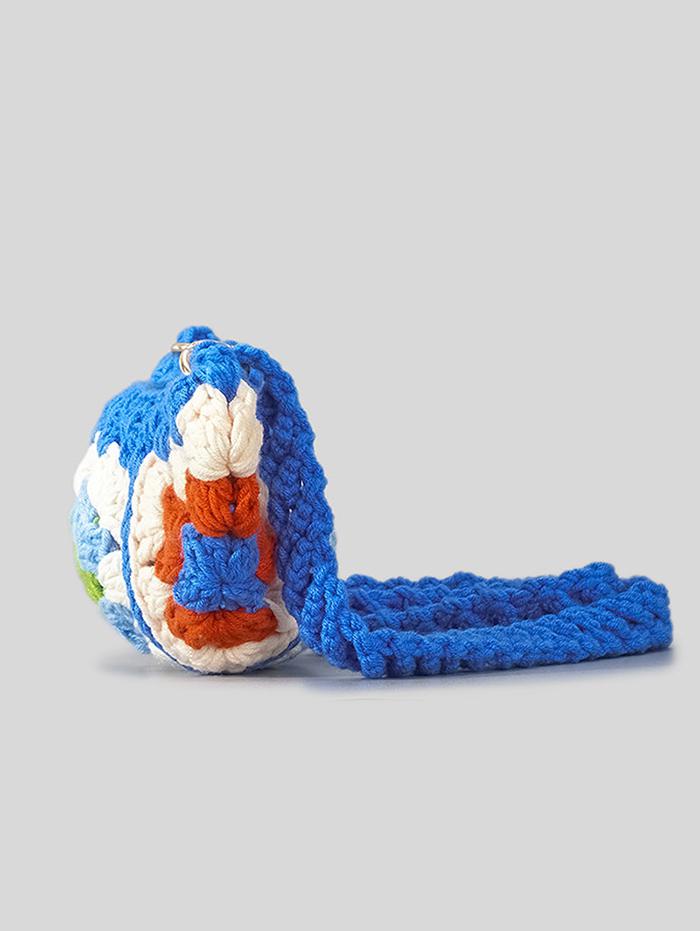 Women's Ethnic Retro Granny Floral Crochet Half Moon O Ring Decorated Crossbody Shoulder Bag