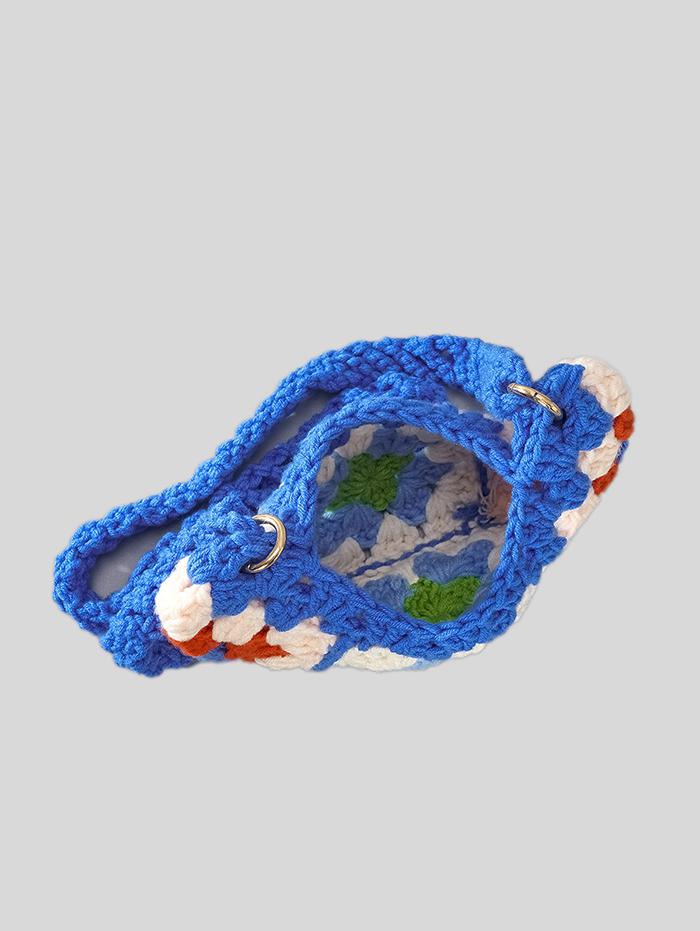 Women's Ethnic Retro Granny Floral Crochet Half Moon O Ring Decorated Crossbody Shoulder Bag