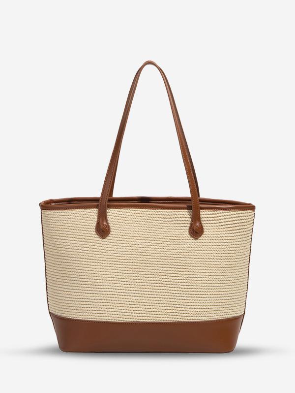 Women's Daily Casual Beach Vacation Colorblock Two Tone Straw Tote Shoulder Bag