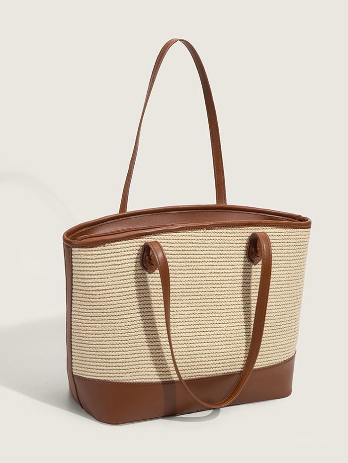 Women's Daily Casual Beach Vacation Colorblock Two Tone Straw Tote Shoulder Bag