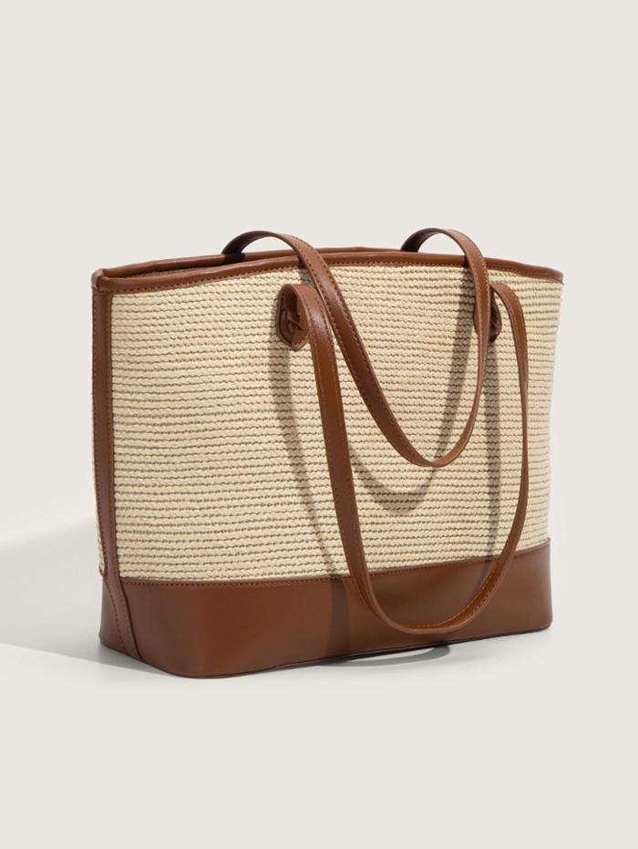 Women's Daily Casual Beach Vacation Colorblock Two Tone Straw Tote Shoulder Bag