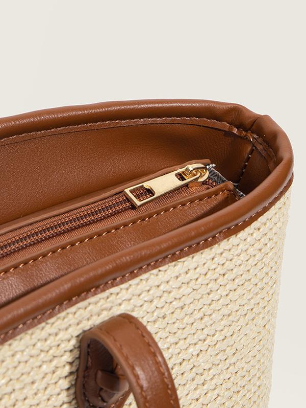 Women's Daily Casual Beach Vacation Colorblock Two Tone Straw Tote Shoulder Bag