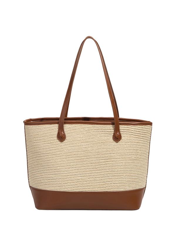 Women's Daily Casual Beach Vacation Colorblock Two Tone Straw Tote Shoulder Bag