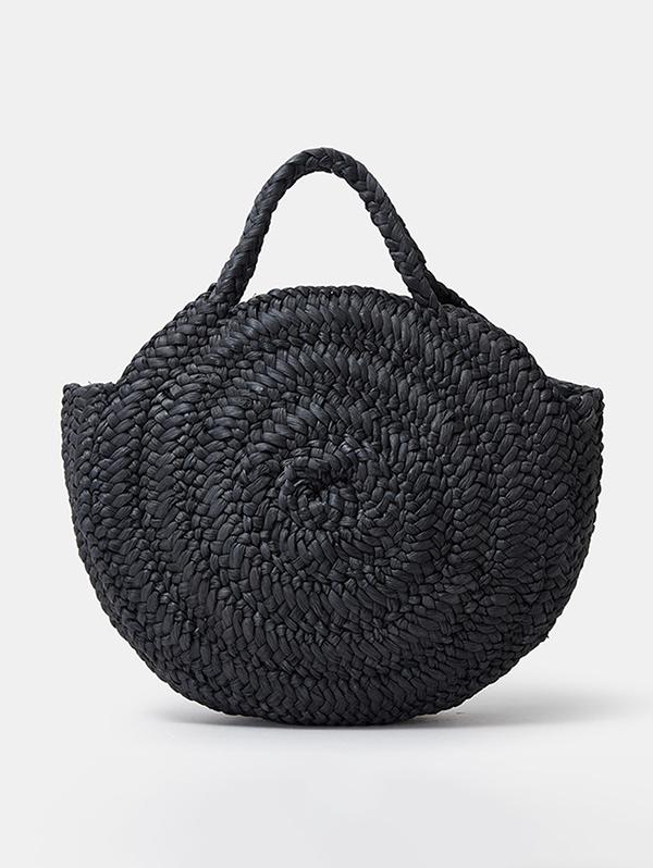 Women's Handmade Braided Coconut Tree Embroidered Raffia Straw Beach Round Tote Bag