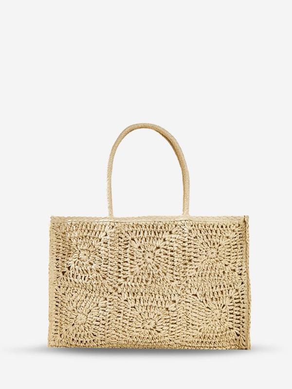 Crochet Design Vacation Beach Straw Raffia Shoulder Tote Bag