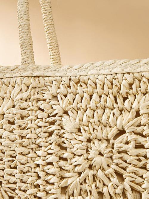 Crochet Design Vacation Beach Straw Raffia Shoulder Tote Bag
