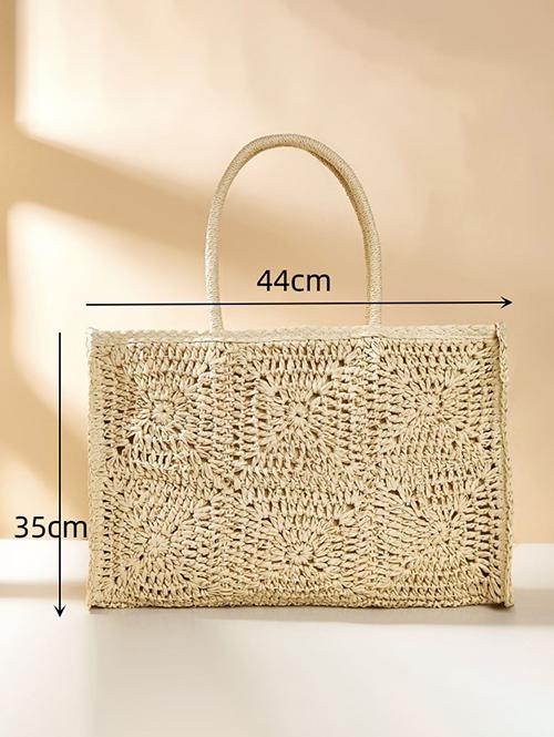 Crochet Design Vacation Beach Straw Raffia Shoulder Tote Bag