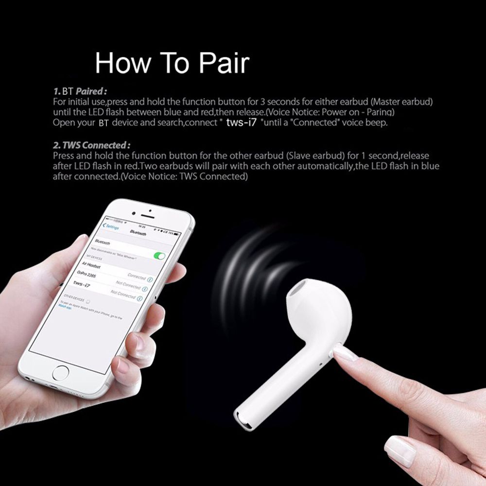 i7 Wireless BT Earphones Mini Earbud Portable Stereo Handfree Earphone Left and Right Ear with Charging Box