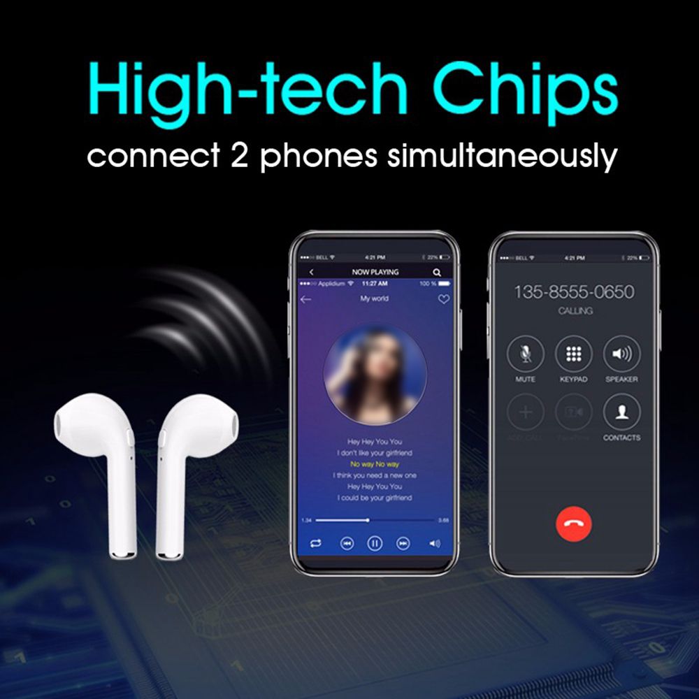 i7 Wireless BT Earphones Mini Earbud Portable Stereo Handfree Earphone Left and Right Ear with Charging Box