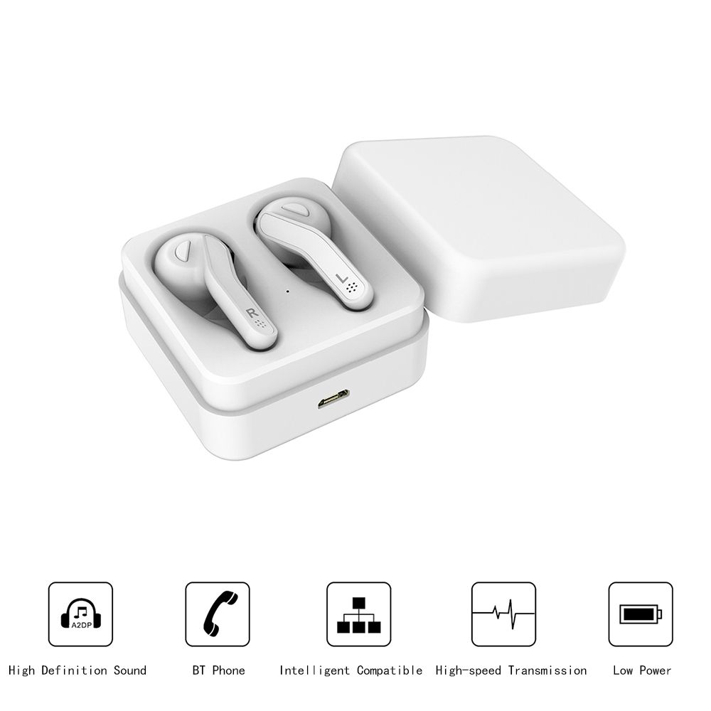 BT Earphone True Wireless Stereo Earbud Headset for Phone White
