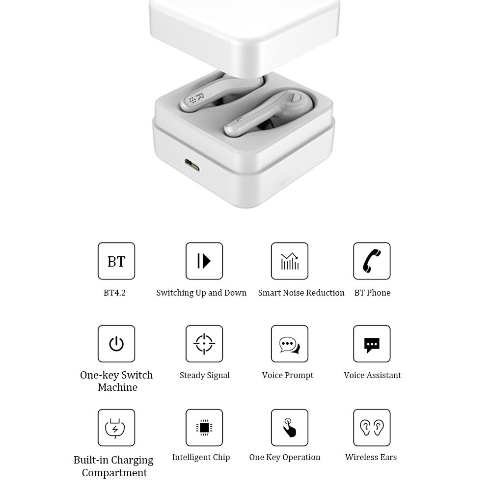 BT Earphone True Wireless Stereo Earbud Headset for Phone White