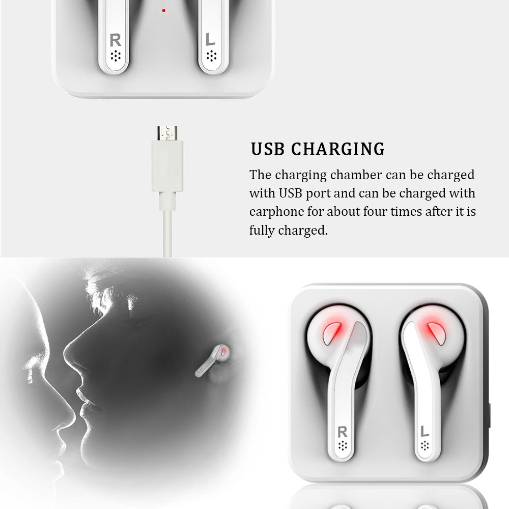 BT Earphone True Wireless Stereo Earbud Headset for Phone White
