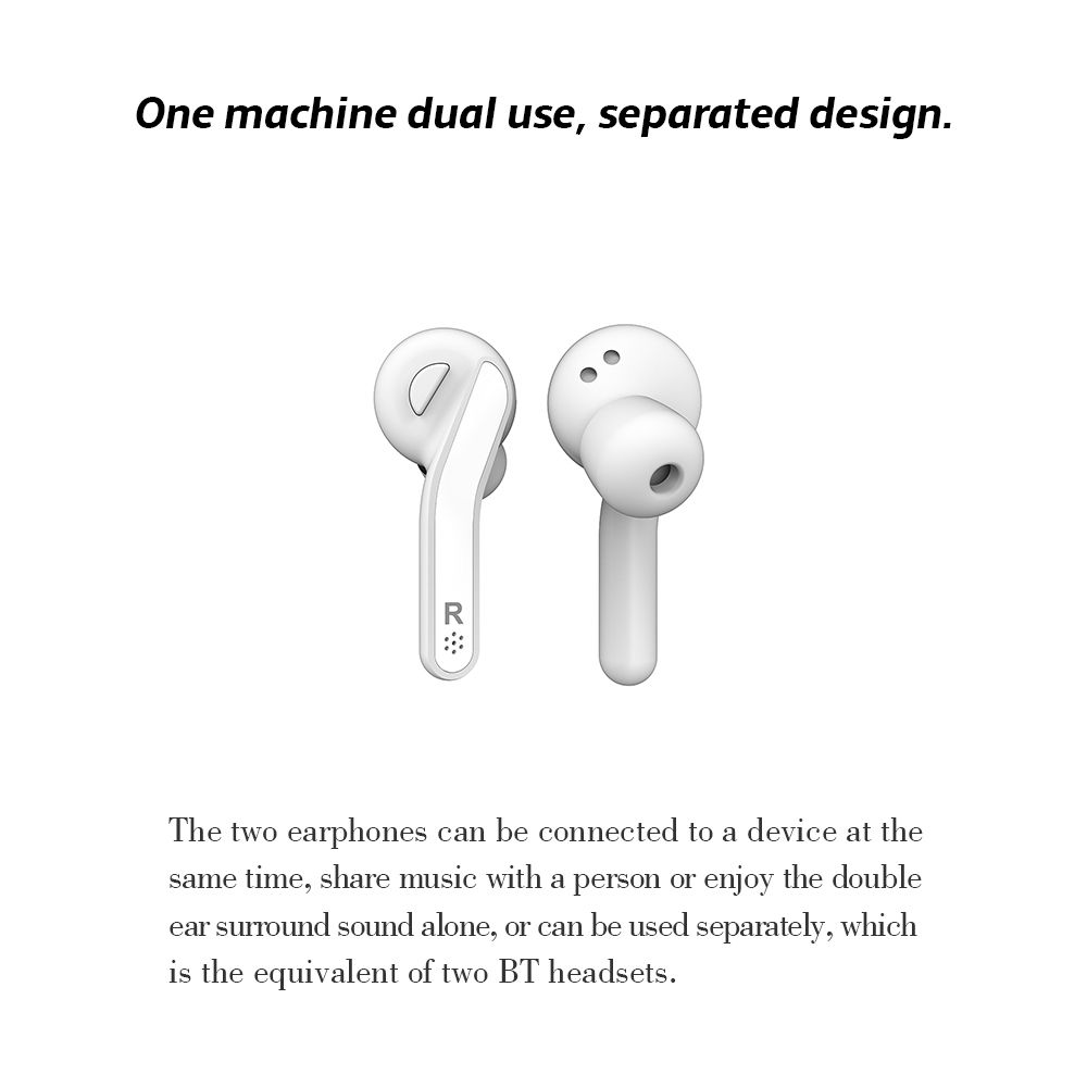 BT Earphone True Wireless Stereo Earbud Headset for Phone White