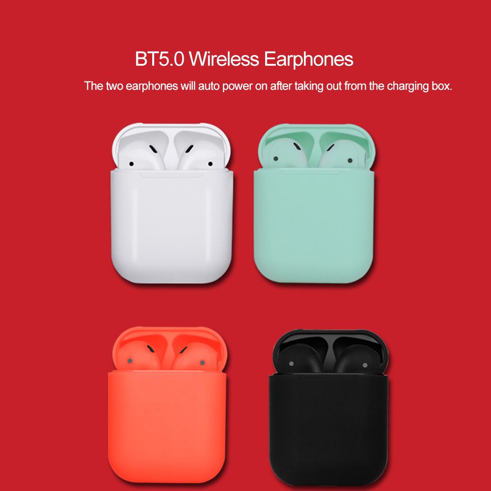 i12 BT5.0 Wire-less Earphones Headphones BT Headset Mini Stereo In-Ear Earbuds with Charging Box