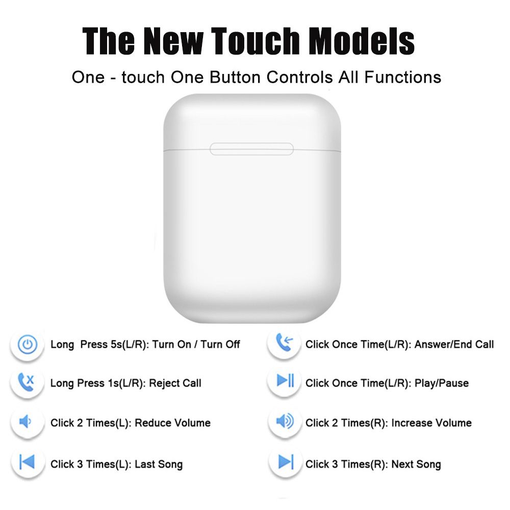 i12 T-WS Cordless Earphones Mini BT 5.0 Stereo Sport Earphones Handsfree with Charge BOX for Phone