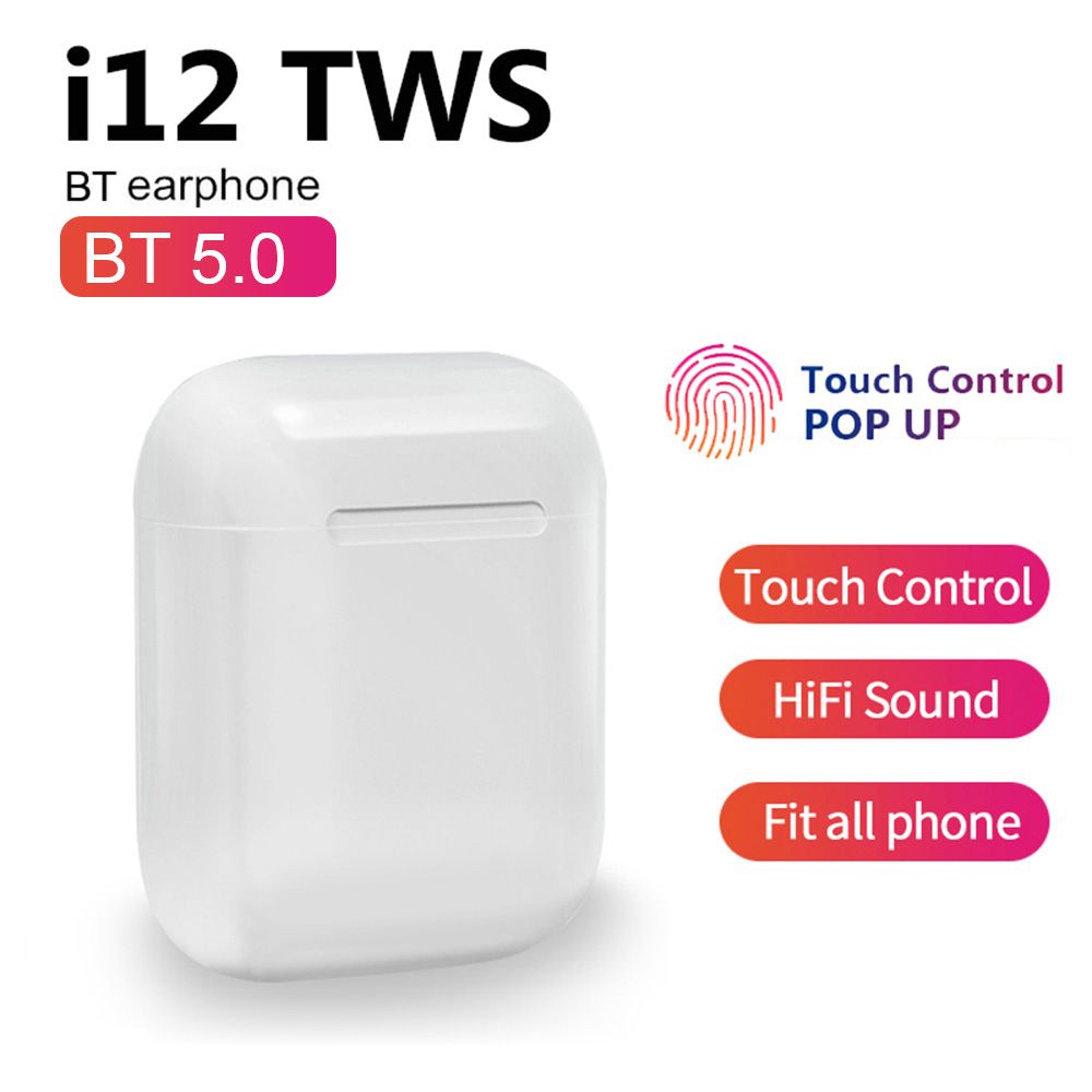 i12 T-WS Cordless Earphones Mini BT 5.0 Stereo Sport Earphones Handsfree with Charge BOX for Phone