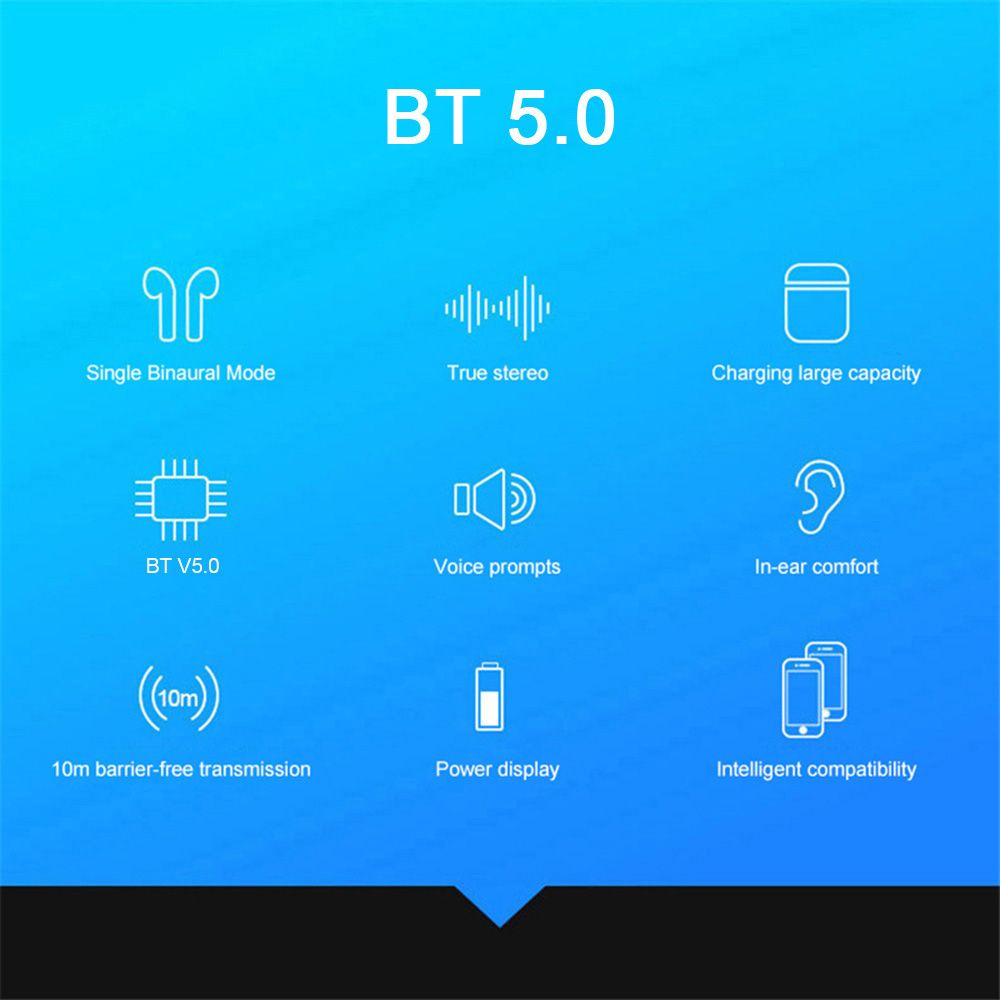 i12 T-WS Cordless Earphones Mini BT 5.0 Stereo Sport Earphones Handsfree with Charge BOX for Phone