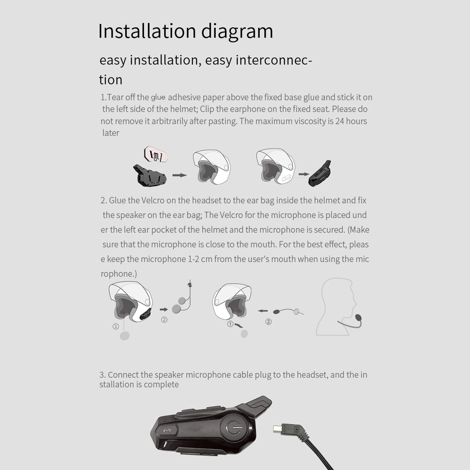 Motorcycle BT Intercom with Helmet BT Headset Waterproof Universal Communication System for ATV Dirt Bike Motorcycle