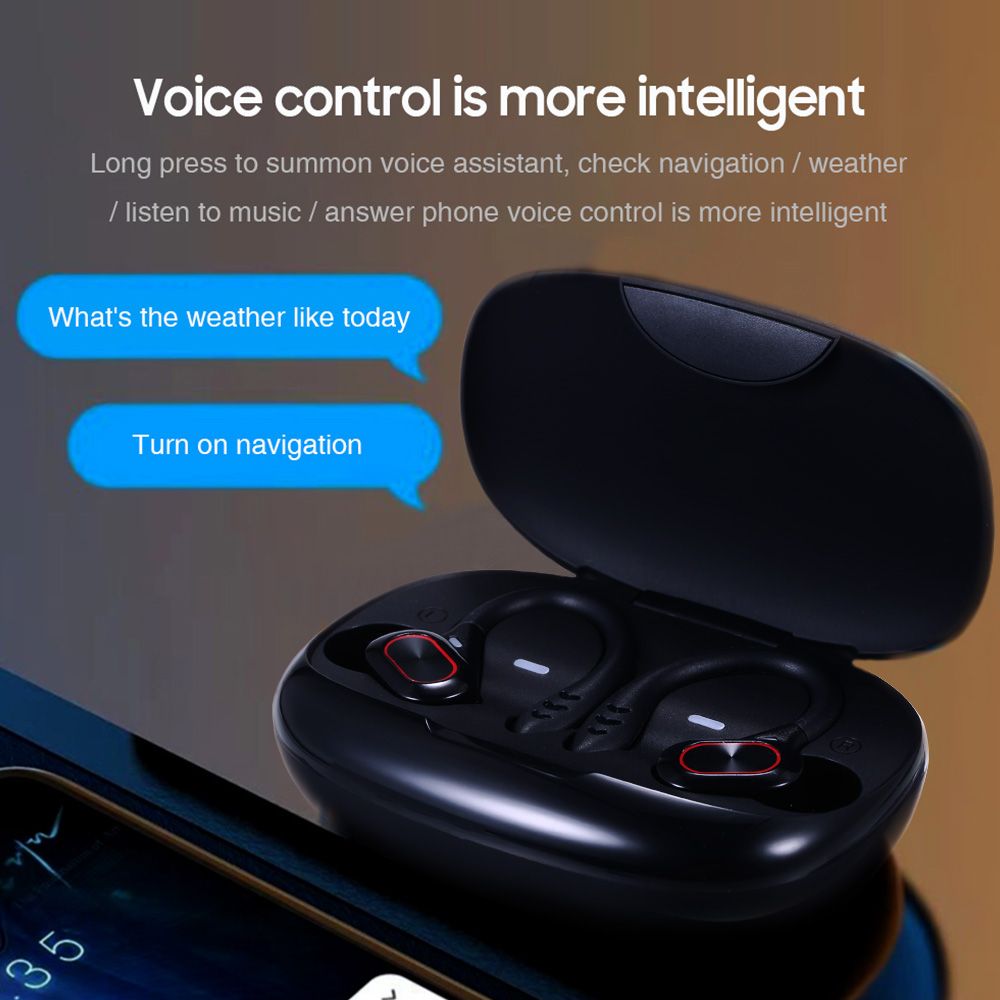 True Wireless Stereo BT 5.0 Earphones Chargeable Stereo Sound Earbuds Waterproof Touch-control Headset Compatible with Android/iOS/PC Tablet Black
