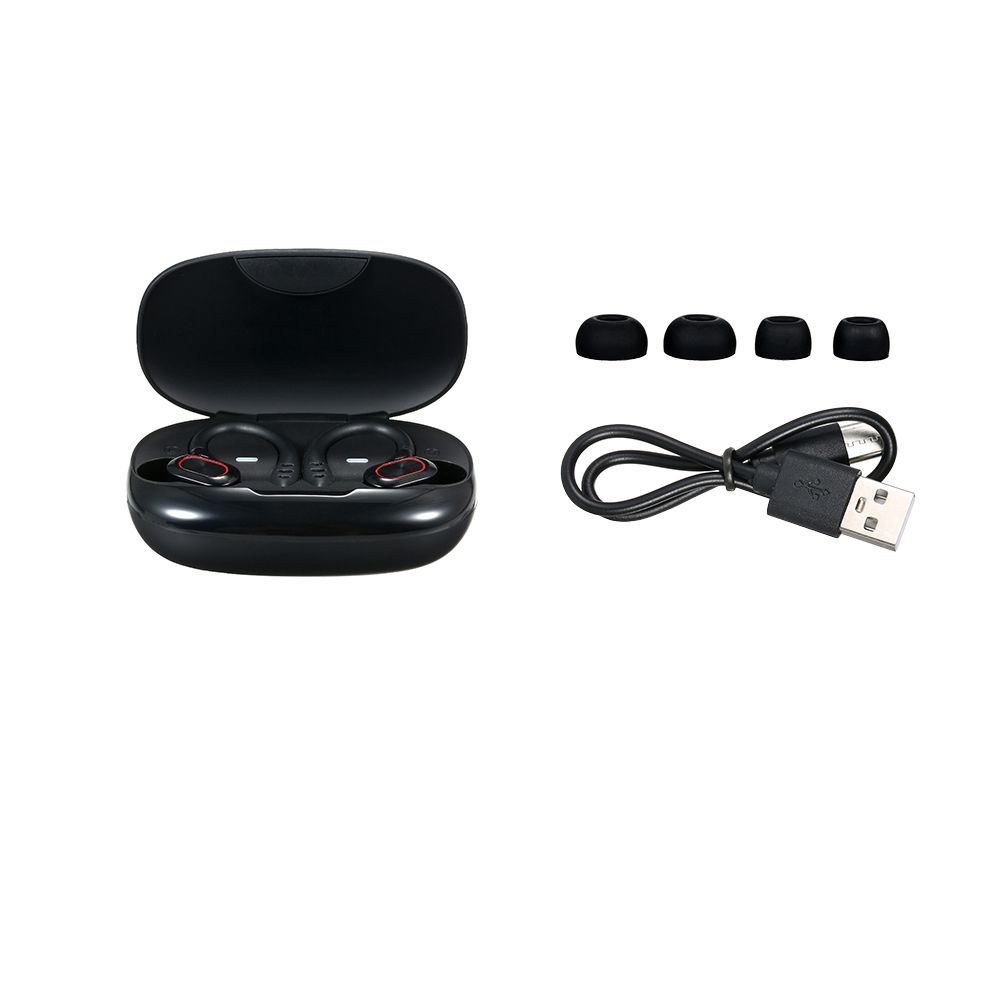 True Wireless Stereo BT 5.0 Earphones Chargeable Stereo Sound Earbuds Waterproof Touch-control Headset Compatible with Android/iOS/PC Tablet Black