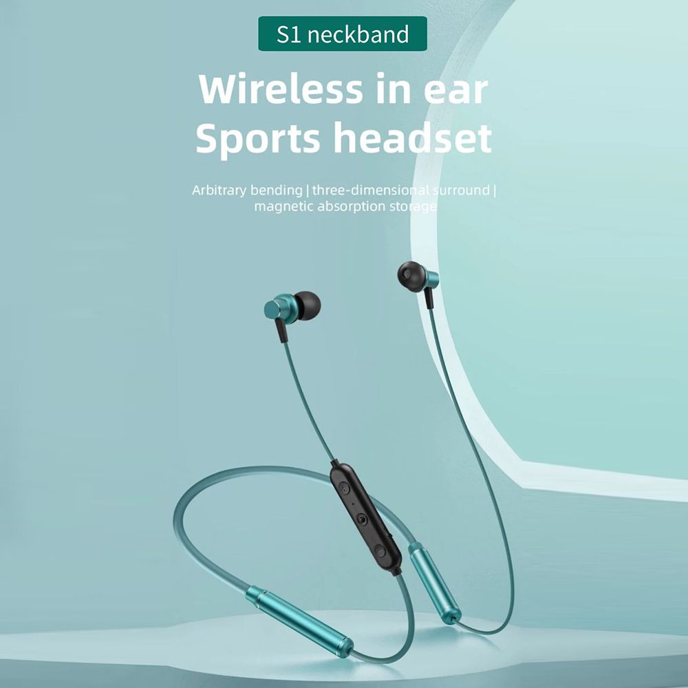 TWS Neckband Earphone S1 Wireless In Ear Sports Headset Arbitrary Bending 3D Surround Magnetic Absorption Storage Waterproof Earphone Gules