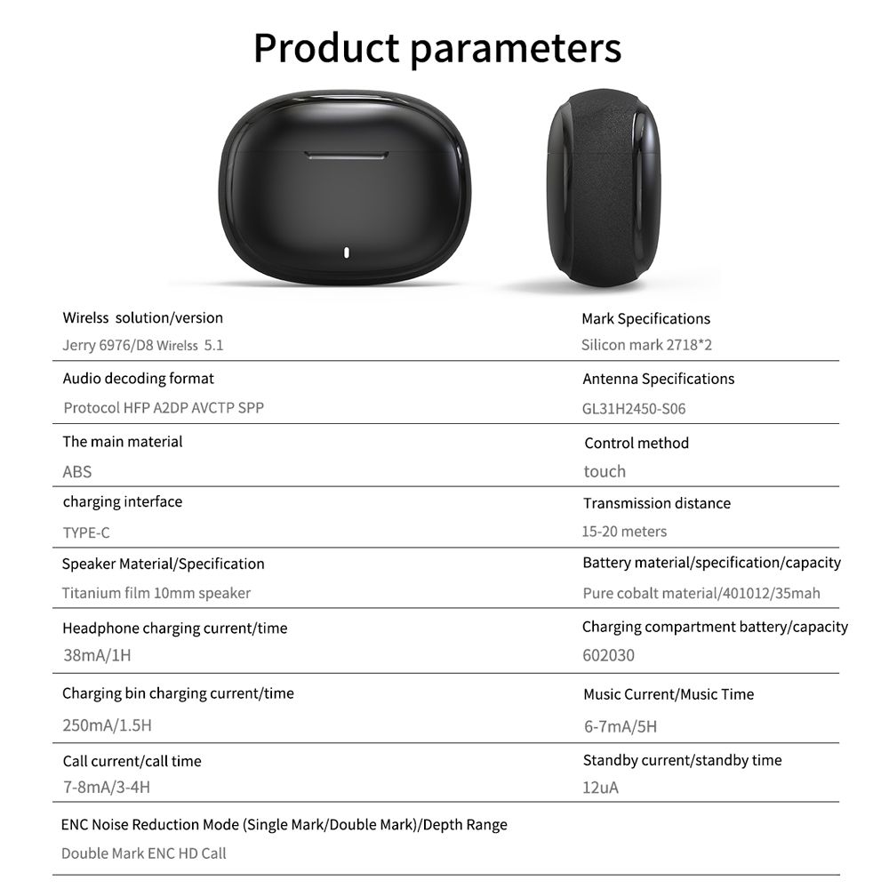 TWS ENC Noise Cancelling Headphones P9 BT Wireless Earphones Double Mark ENC Noise-cancelling calls Long Battery Life  Black