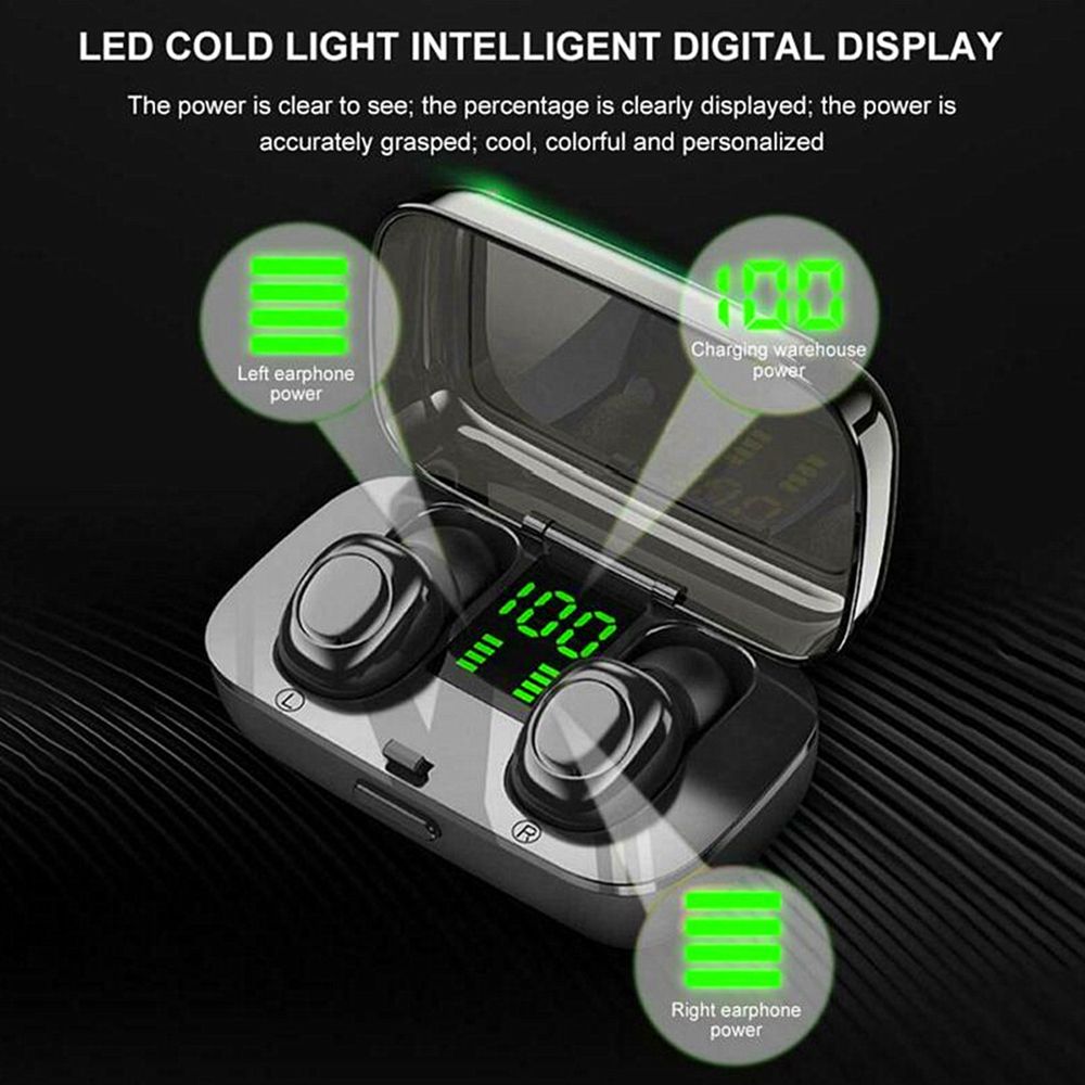 XG-23 Sports Headphones IPX6 Waterproof Sweatproof Headset Stereo Sound Binaural Calling In-Ear Ergonomic Design Earbuds Intelligent Noise Reduction Canceling Cancellation Earphones with LED Digital Display Charging Case Box and Cable