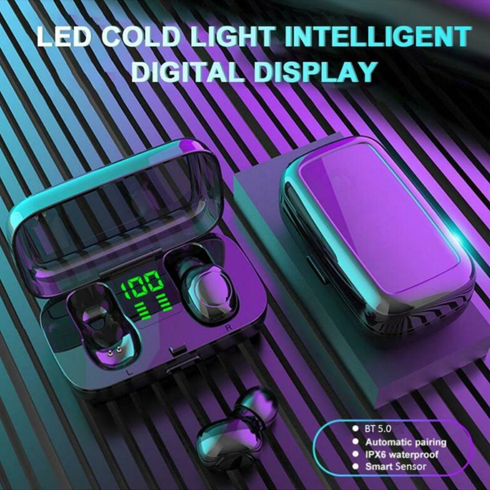 XG-23 Sports Headphones IPX6 Waterproof Sweatproof Headset Stereo Sound Binaural Calling In-Ear Ergonomic Design Earbuds Intelligent Noise Reduction Canceling Cancellation Earphones with LED Digital Display Charging Case Box and Cable