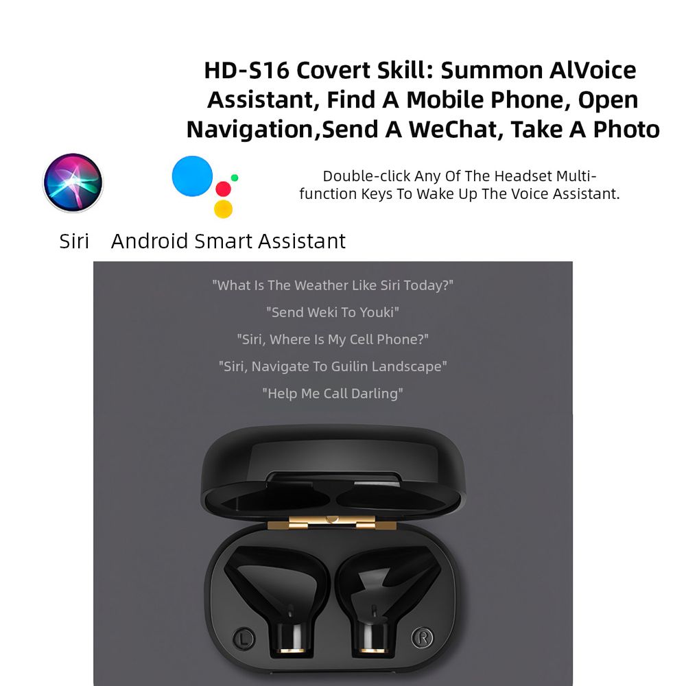 HD-S16 True Wireless BT Headset Sports Earphones Business Earbuds Stereo Touch Control for iPhone Noise Reduction Mini Headphones