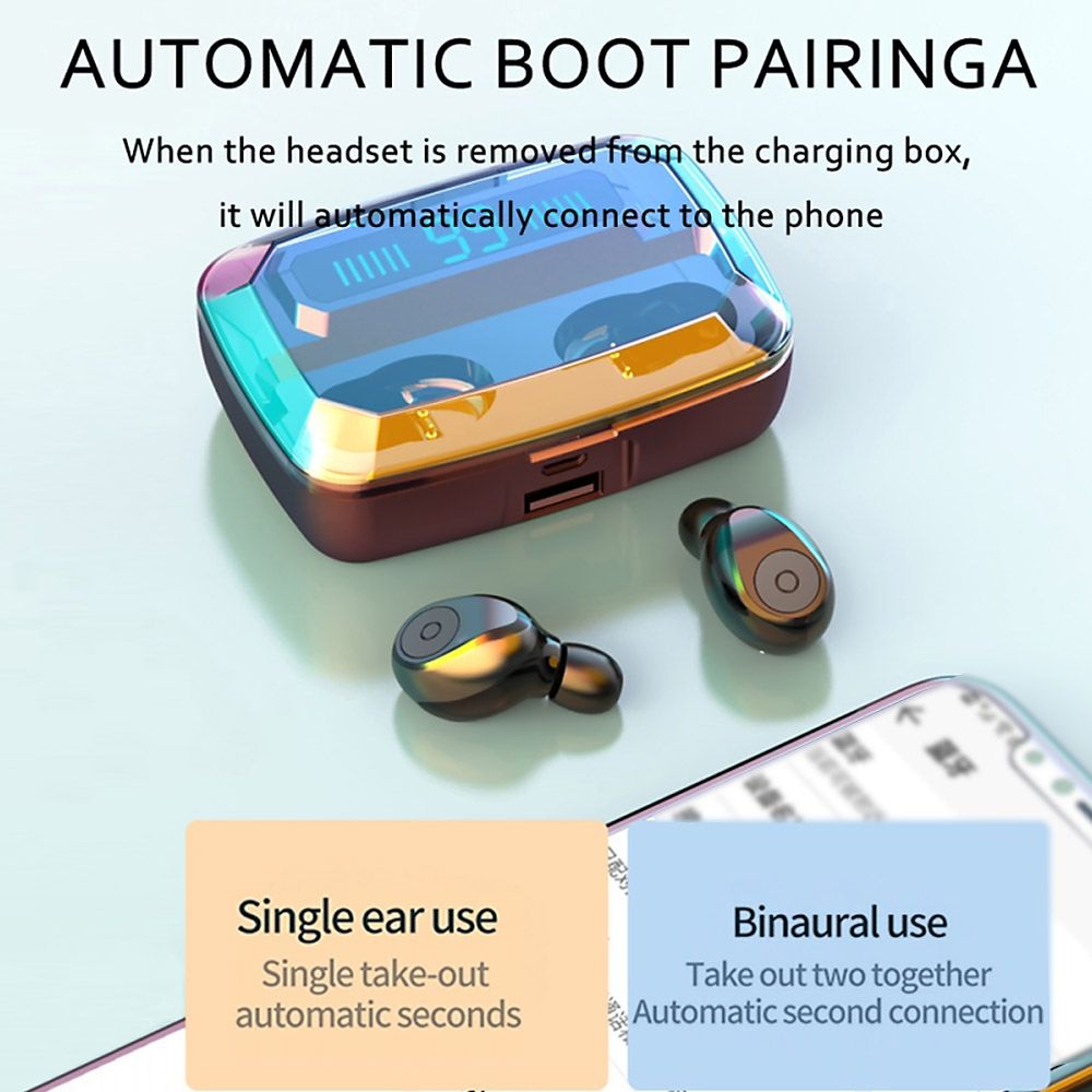 F9 Earphones BT5.0 Wireless Headphones Sweatproof Sports Mini Earbuds Noise Cancelling Gaming Headset LED Digital Display Button Control